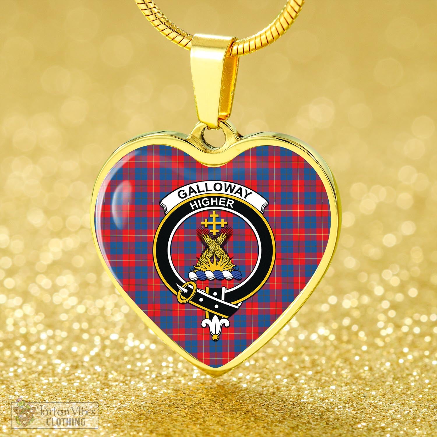 Tartan Vibes Clothing Galloway Red Tartan Heart Necklace with Family Crest