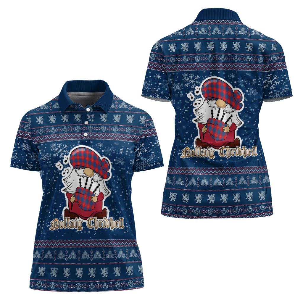 Galloway Red Clan Christmas Family Polo Shirt with Funny Gnome Playing Bagpipes - Tartanvibesclothing