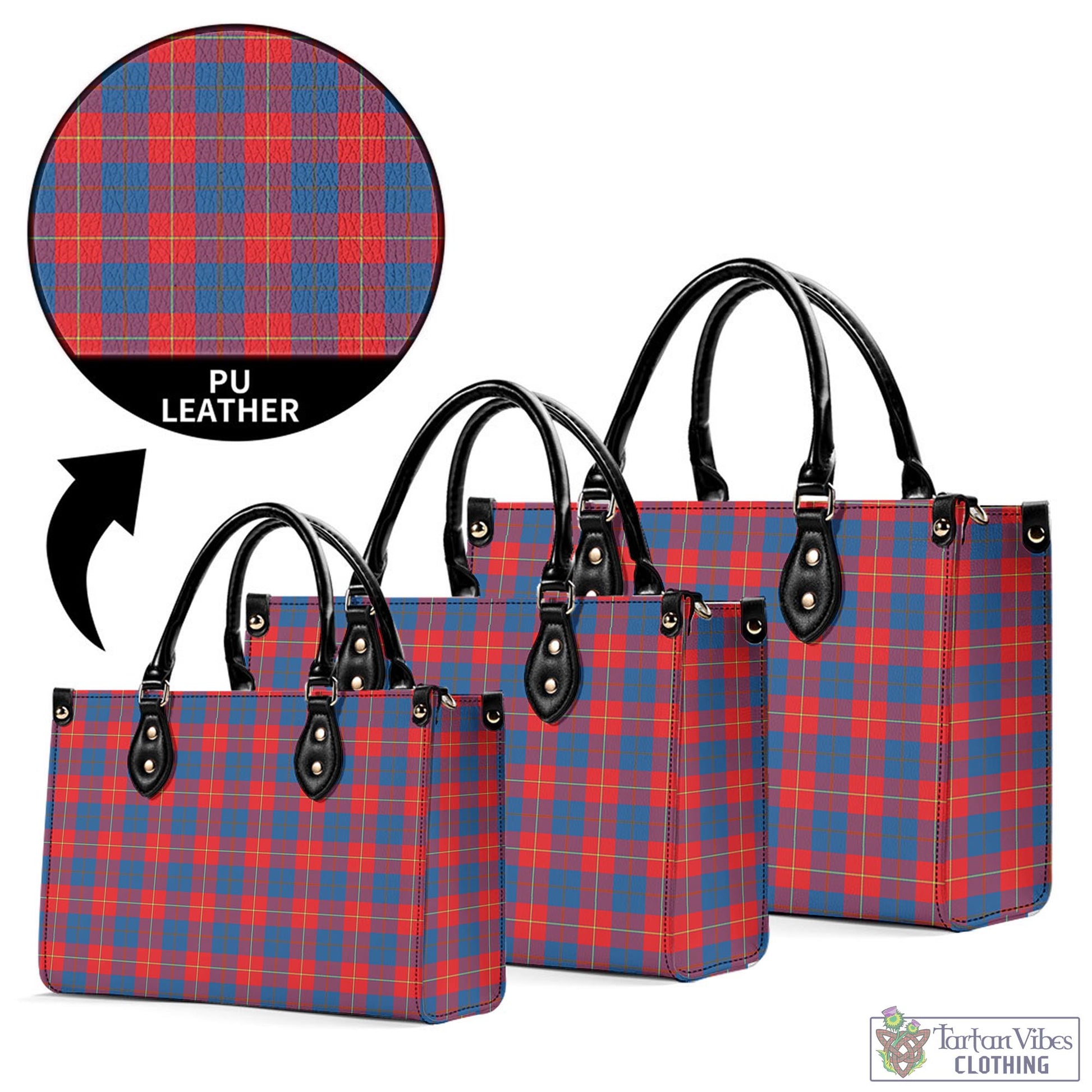 Tartan Vibes Clothing Galloway Red Tartan Luxury Leather Handbags