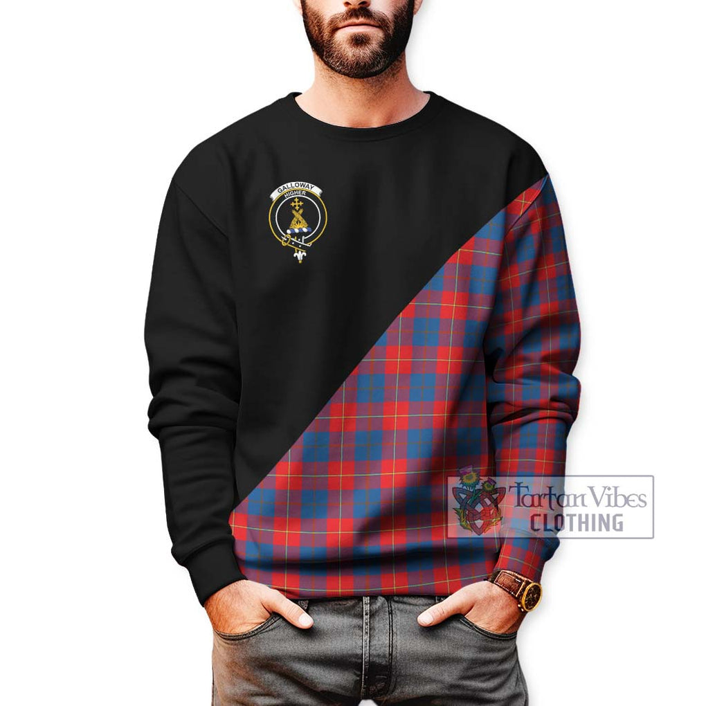 Galloway Red Tartan Sweatshirt with Family Crest and Military Logo Style Unisex - Tartanvibesclothing Shop