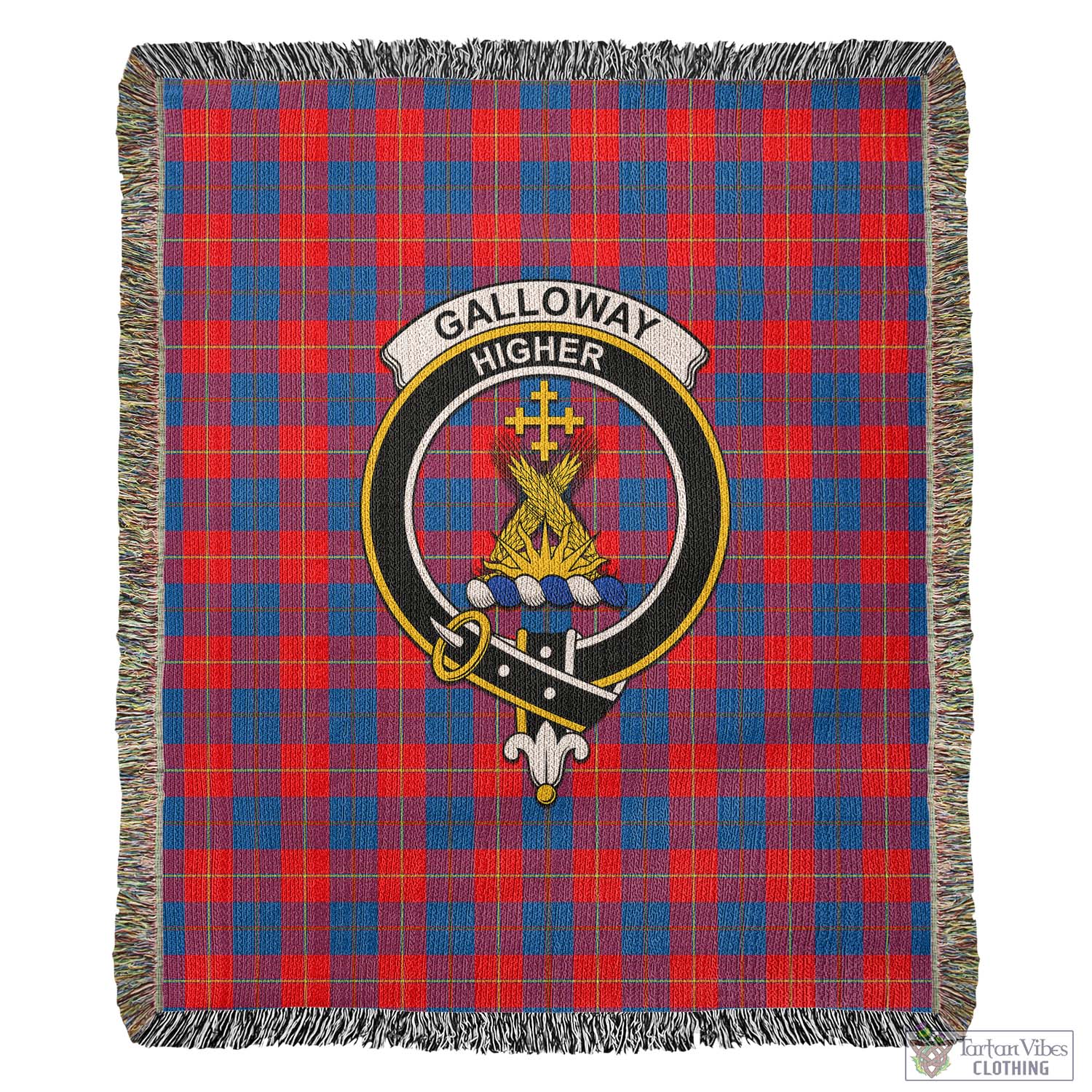 Tartan Vibes Clothing Galloway Red Tartan Woven Blanket with Family Crest