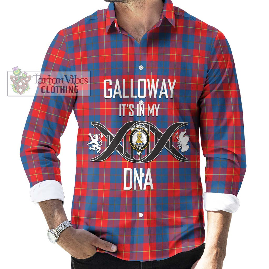 Galloway Red Tartan Long Sleeve Button Shirt with Family Crest DNA In Me Style Men's Shirt S - Tartanvibesclothing Shop