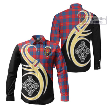 Galloway Red Tartan Long Sleeve Button Shirt with Family Crest and Celtic Symbol Style