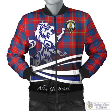 Galloway Red Tartan Bomber Jacket with Alba Gu Brath Regal Lion Emblem