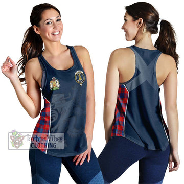 Galloway Red Tartan Women's Racerback Tanks with Family Crest and Lion Rampant Vibes Sport Style