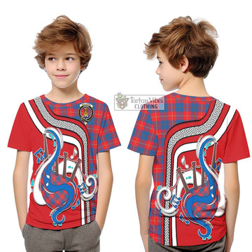 Galloway Red Tartan Kid T-Shirt with Epic Bagpipe Style