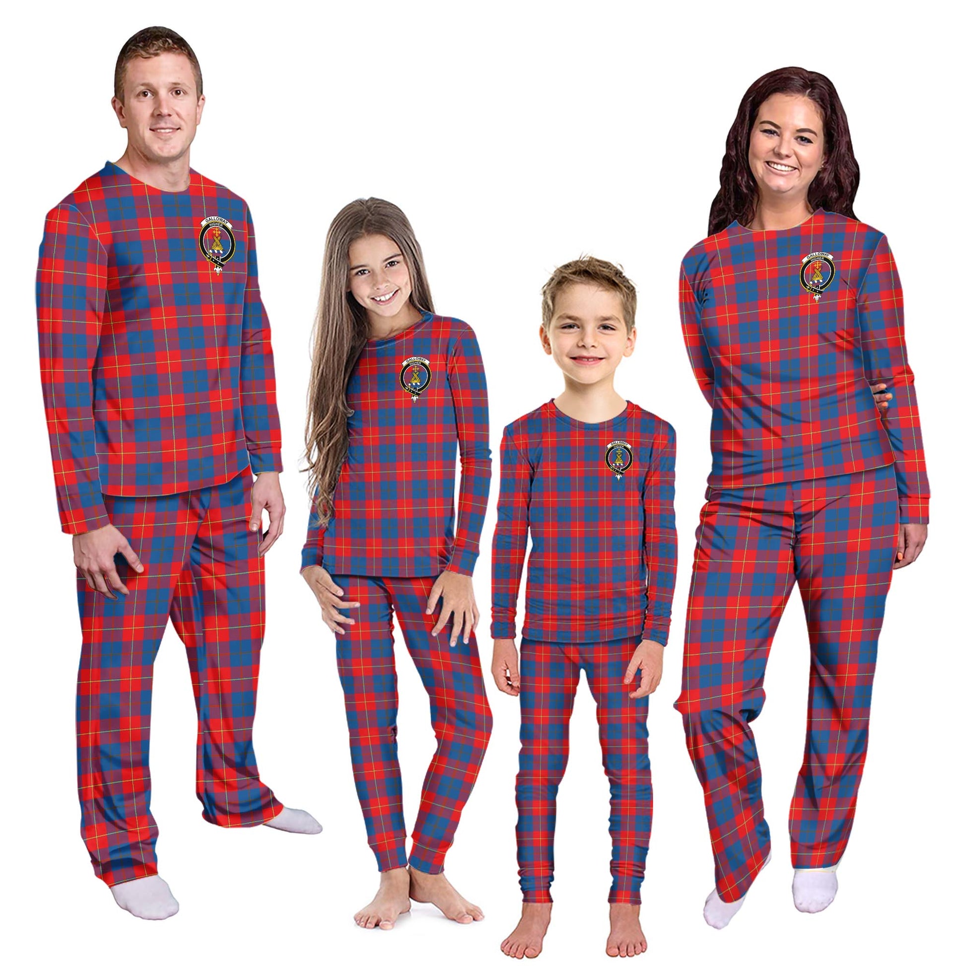 Galloway Red Tartan Pajamas Family Set with Family Crest - Tartanvibesclothing