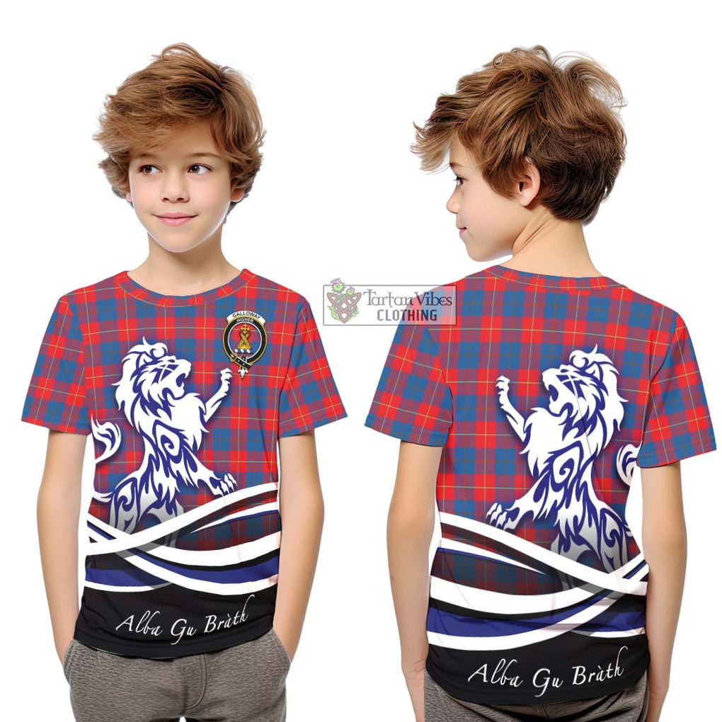 Galloway Red Tartan Kid T-Shirt with Alba Gu Brath Regal Lion Emblem Youth XL Size14 - Tartanvibesclothing Shop