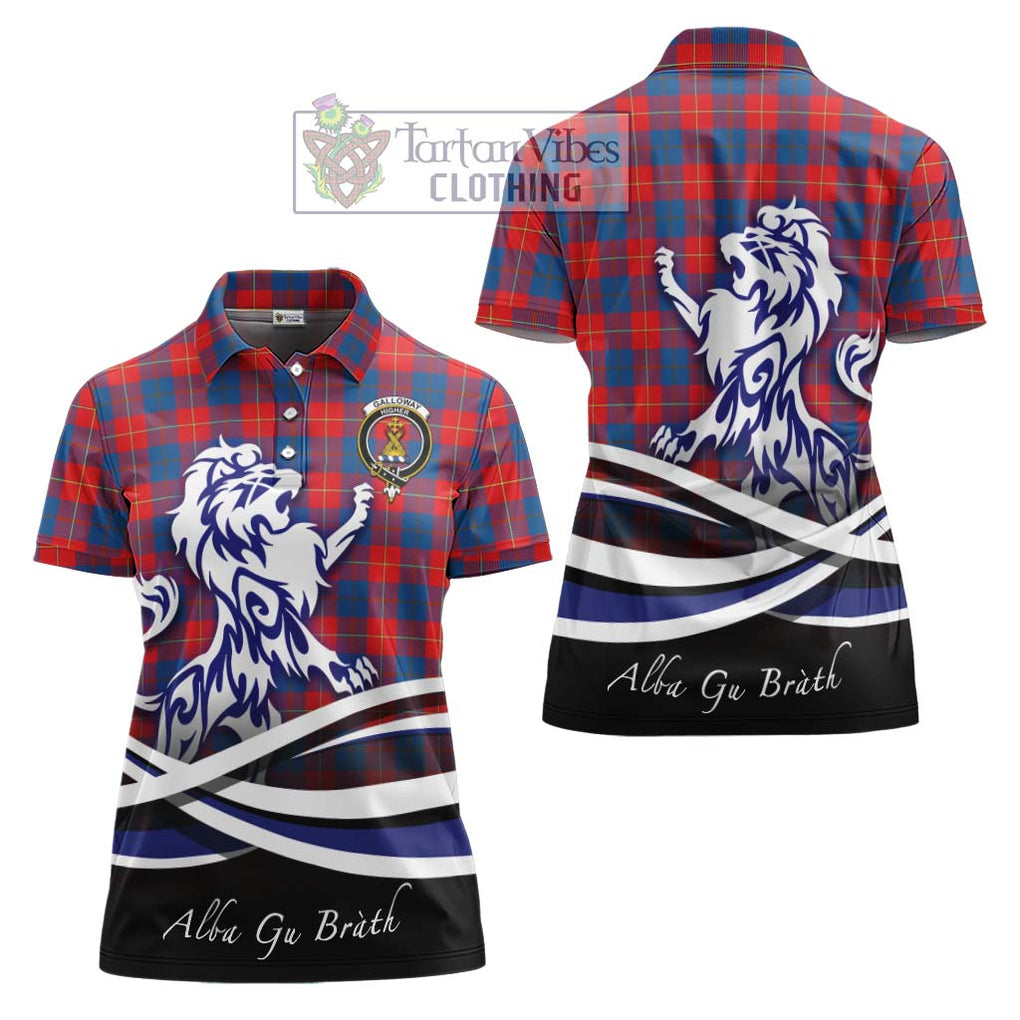 Galloway Red Tartan Women's Polo Shirt with Alba Gu Brath Regal Lion Emblem Women - Tartanvibesclothing Shop