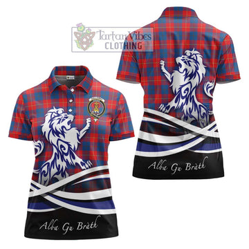 Galloway Red Tartan Women's Polo Shirt with Alba Gu Brath Regal Lion Emblem