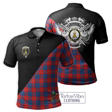 Galloway Red Tartan Polo Shirt with Family Crest and Military Logo Style