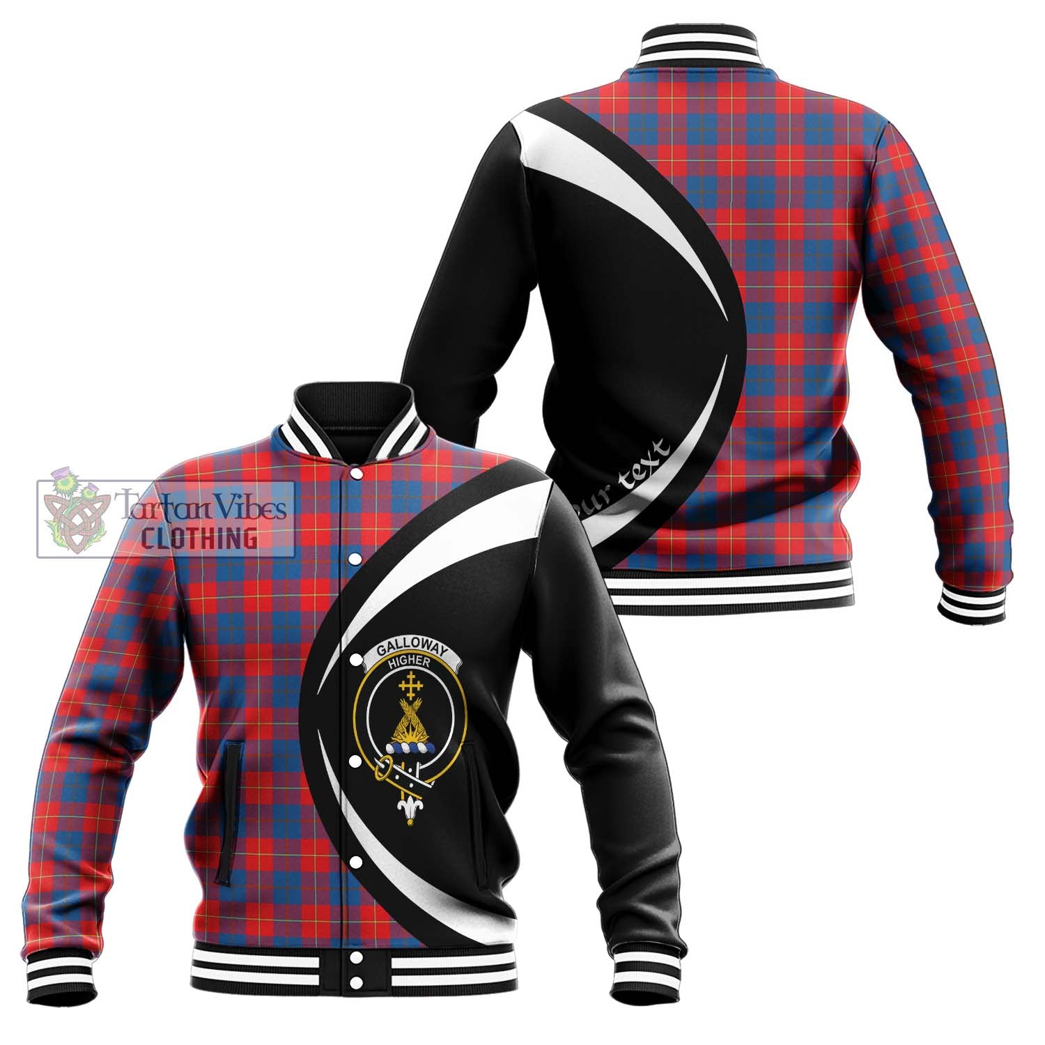 Galloway Red Tartan Baseball Jacket with Family Crest Circle Style Unisex - Tartan Vibes Clothing