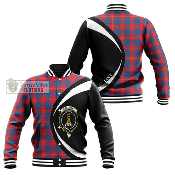 Galloway Red Tartan Baseball Jacket with Family Crest Circle Style