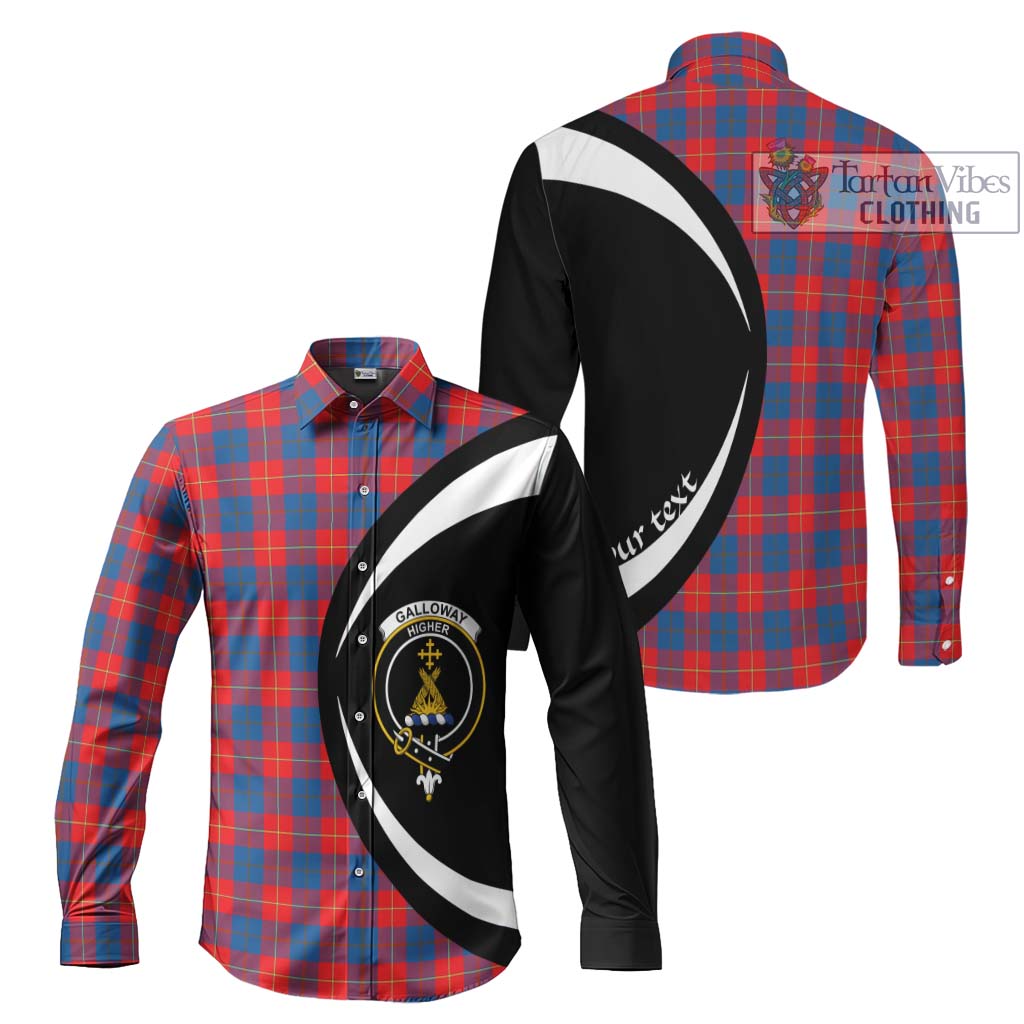 Galloway Red Tartan Long Sleeve Button Up with Family Crest Circle Style Men's Shirt S - Tartan Vibes Clothing