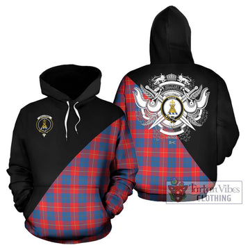 Galloway Red Tartan Hoodie with Family Crest and Military Logo Style