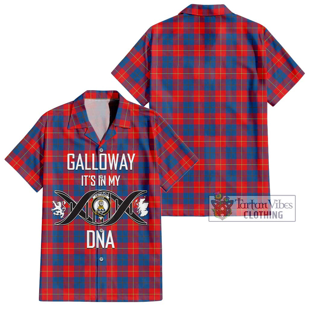 Galloway Red Tartan Short Sleeve Button Shirt with Family Crest DNA In Me Style Kid - Tartanvibesclothing Shop