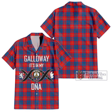 Galloway Red Tartan Short Sleeve Button Shirt with Family Crest DNA In Me Style