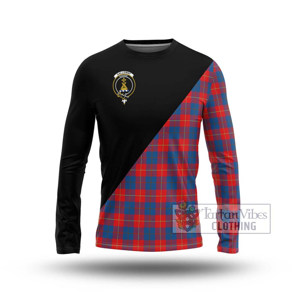 Galloway Red Tartan Long Sleeve T-Shirt with Family Crest and Military Logo Style Unisex - Tartanvibesclothing Shop