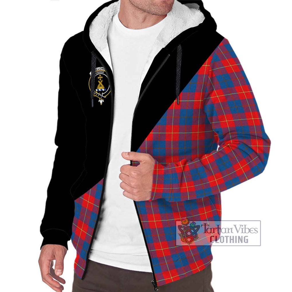 Galloway Red Tartan Sherpa Hoodie with Family Crest and Military Logo Style Unisex S - Tartanvibesclothing Shop