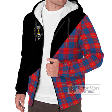 Galloway Red Tartan Sherpa Hoodie with Family Crest and Military Logo Style