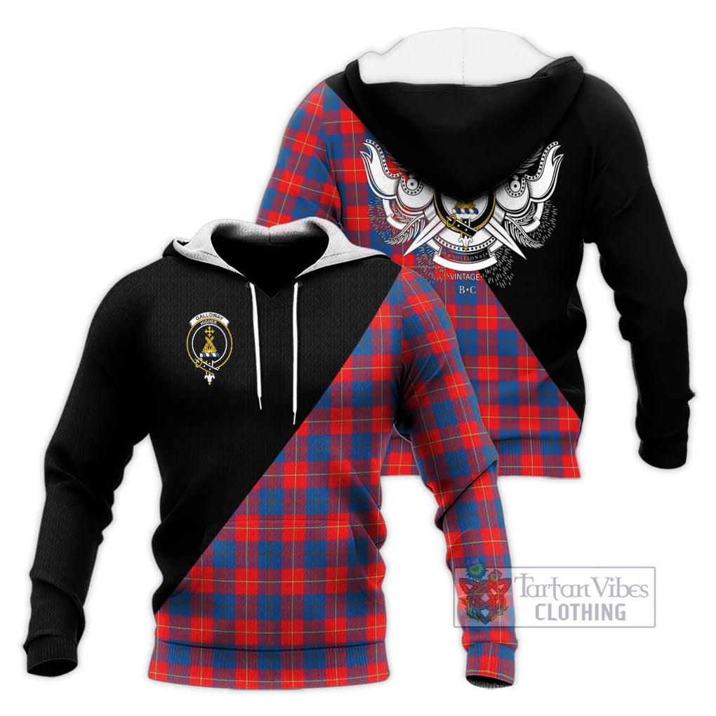 Galloway Red Tartan Knitted Hoodie with Family Crest and Military Logo Style Unisex Knitted Pullover Hoodie - Tartanvibesclothing Shop