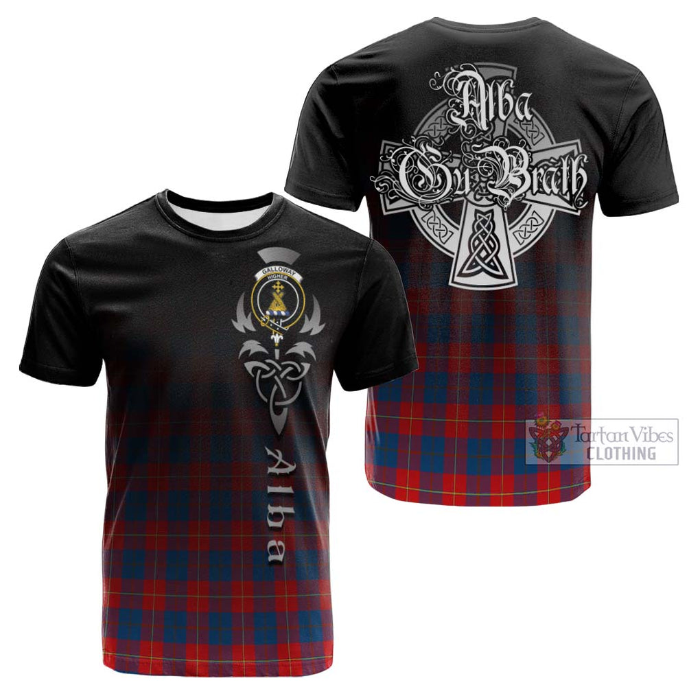 Tartan Vibes Clothing Galloway Red Tartan Cotton T-shirt Featuring Alba Gu Brath Family Crest Celtic Inspired