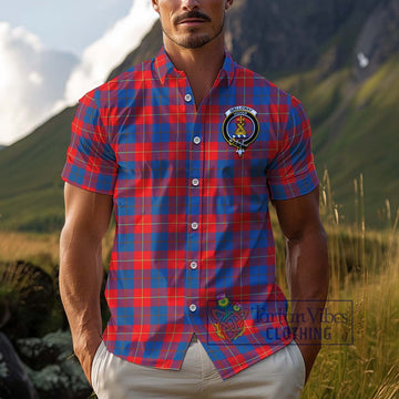 Galloway Red Tartan Cotton Hawaiian Shirt with Family Crest