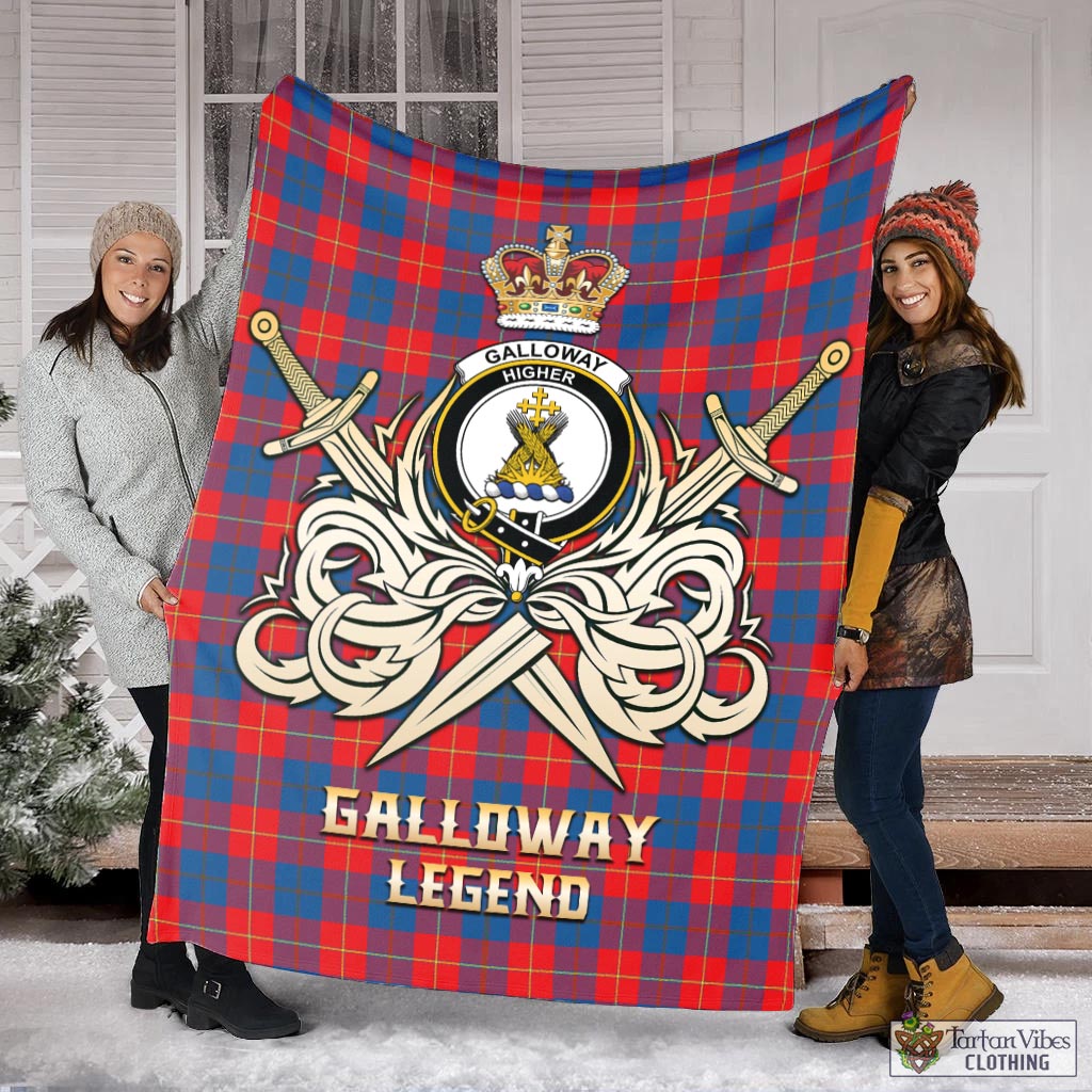 Tartan Vibes Clothing Galloway Red Tartan Blanket with Clan Crest and the Golden Sword of Courageous Legacy