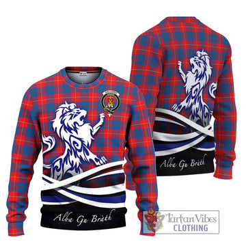 Galloway Red Tartan Ugly Sweater with Alba Gu Brath Regal Lion Emblem