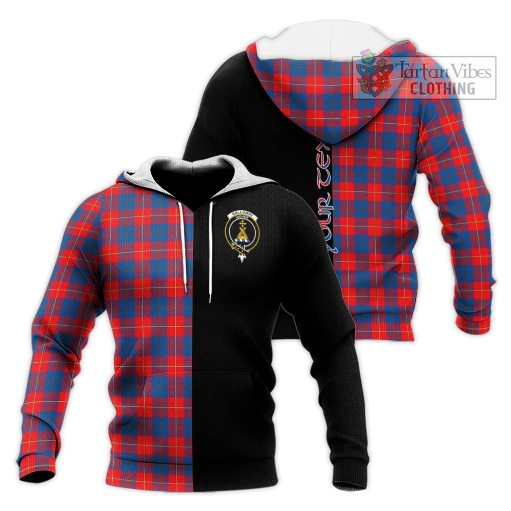 Galloway Red Tartan Knitted Hoodie with Family Crest and Half Of Me Style Unisex Knitted Pullover Hoodie - Tartanvibesclothing Shop