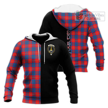 Galloway Red Tartan Knitted Hoodie with Family Crest and Half Of Me Style