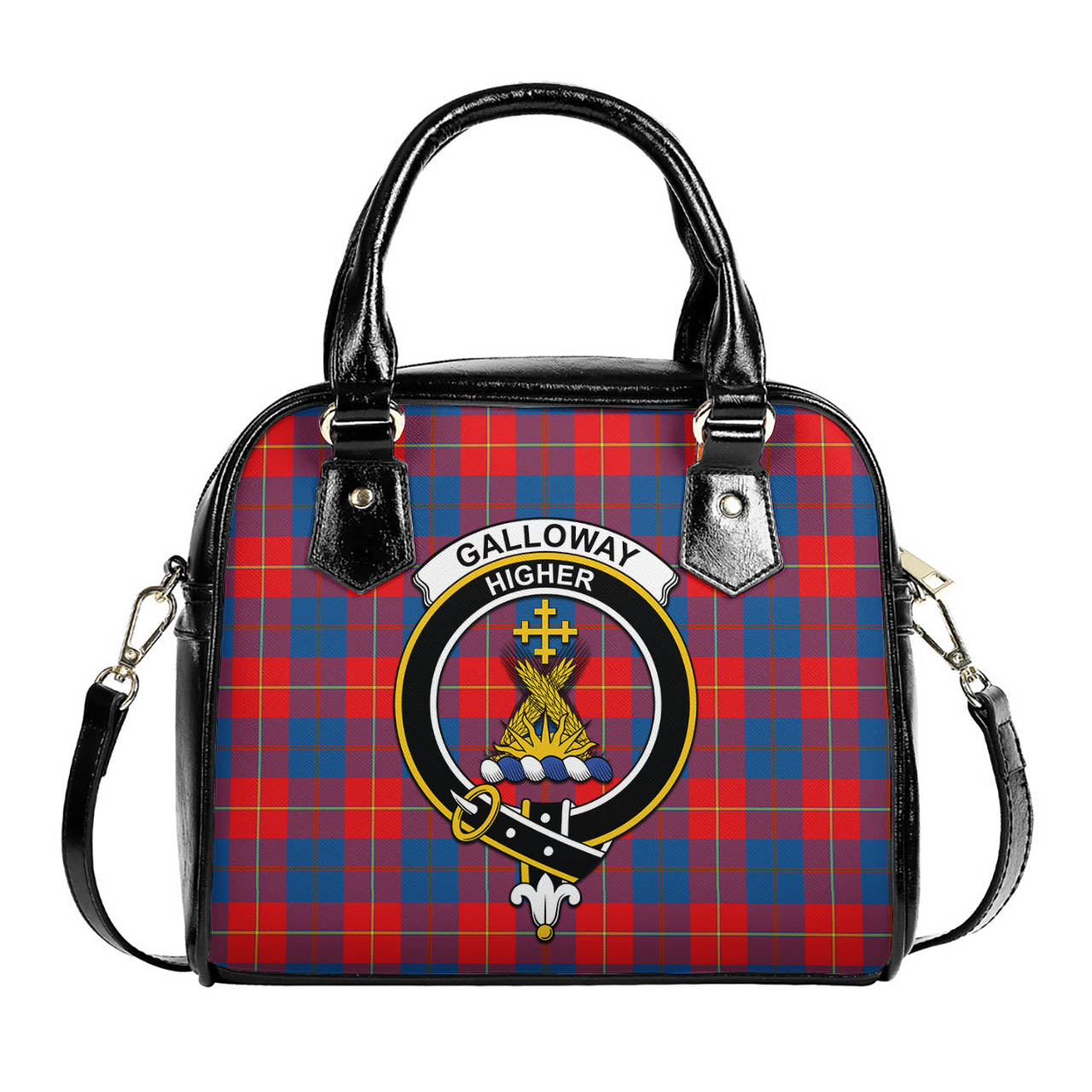 Galloway Red Tartan Shoulder Handbags with Family Crest One Size 6*25*22 cm - Tartanvibesclothing