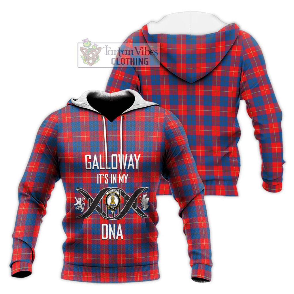 Galloway Red Tartan Knitted Hoodie with Family Crest DNA In Me Style Unisex Knitted Pullover Hoodie - Tartanvibesclothing Shop