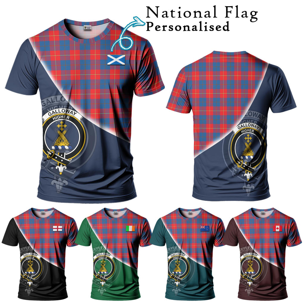 Galloway Red Tartan T-Shirt with Personalised National Flag and Family Crest Half Style Kid's Shirt - Tartanvibesclothing Shop