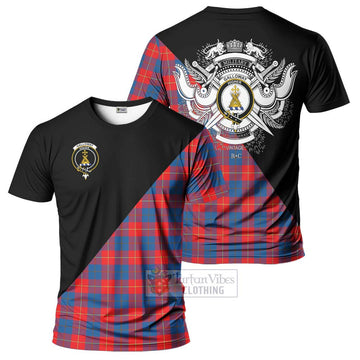 Galloway Red Tartan T-Shirt with Family Crest and Military Logo Style