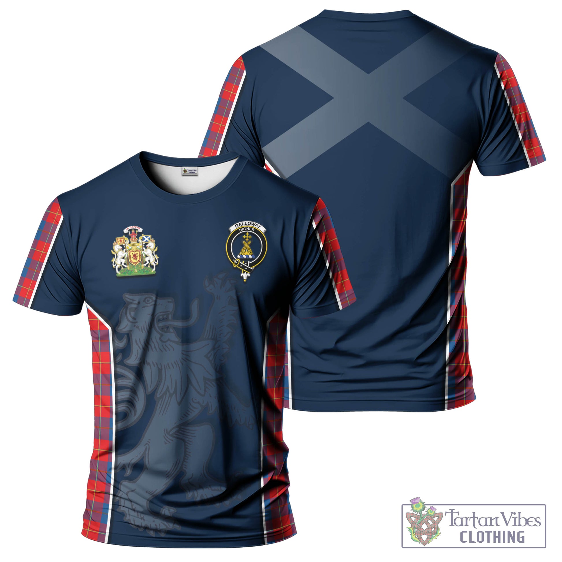 Tartan Vibes Clothing Galloway Red Tartan T-Shirt with Family Crest and Lion Rampant Vibes Sport Style