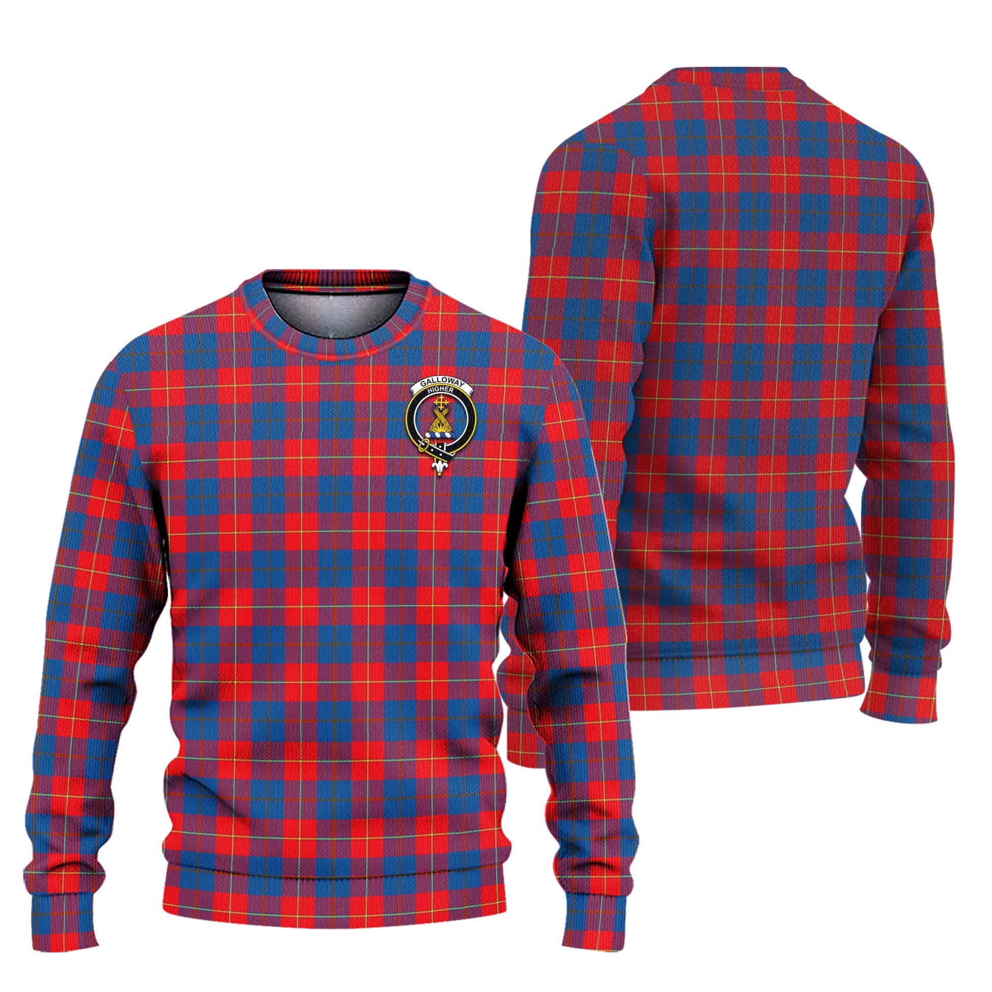 Galloway Red Tartan Knitted Sweater with Family Crest Unisex - Tartanvibesclothing