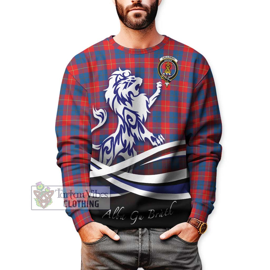 Galloway Red Tartan Sweatshirt with Alba Gu Brath Regal Lion Emblem Unisex - Tartanvibesclothing Shop