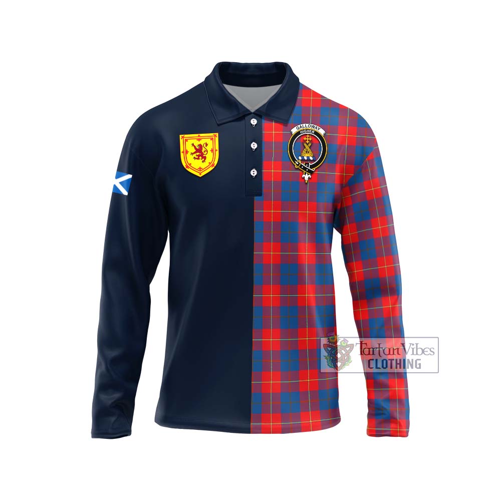 Tartan Vibes Clothing Galloway Red Tartan Long Sleeve Polo Shirt with Scottish Lion Royal Arm Half Style