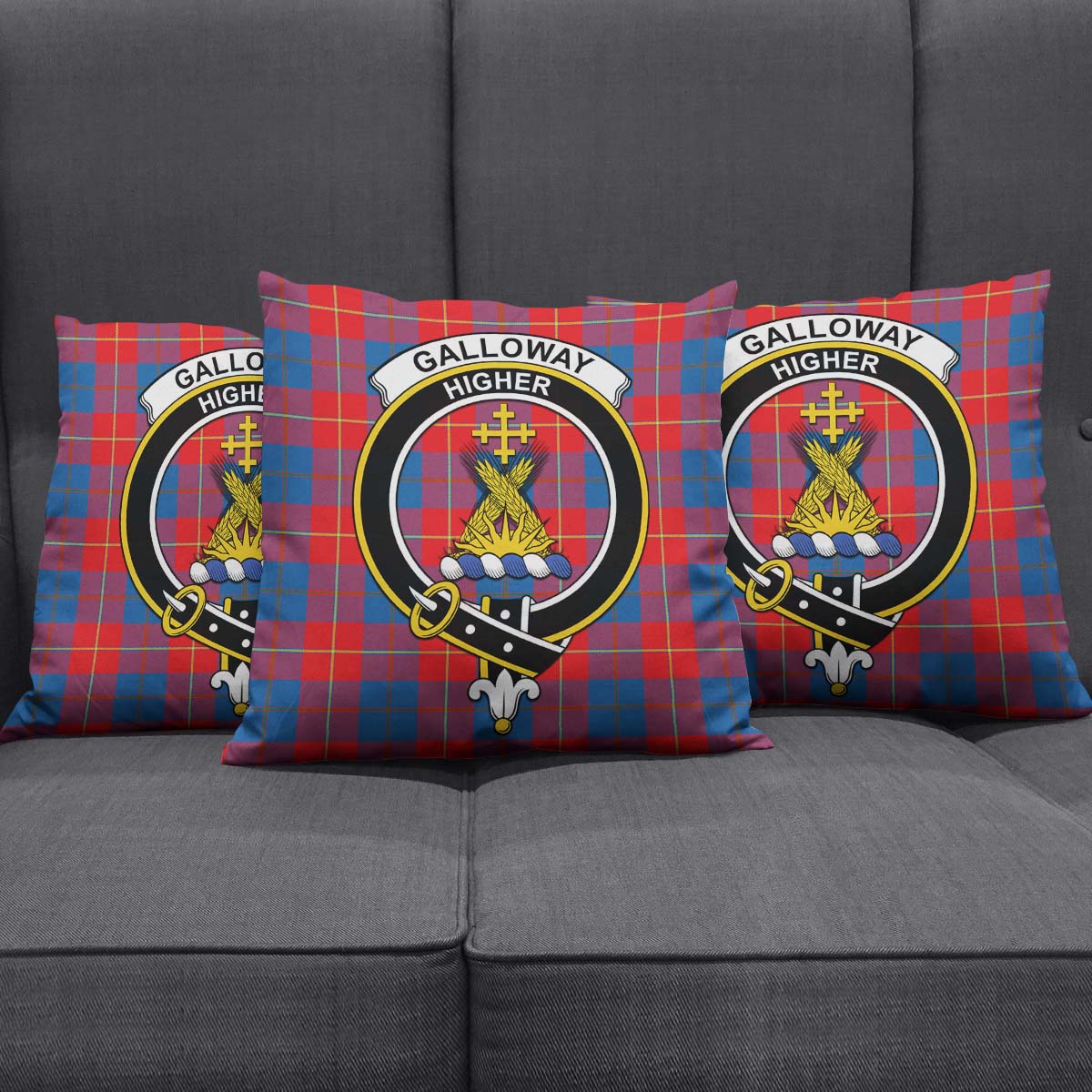 Galloway Red Tartan Pillow Cover with Family Crest Square Pillow Cover - Tartanvibesclothing