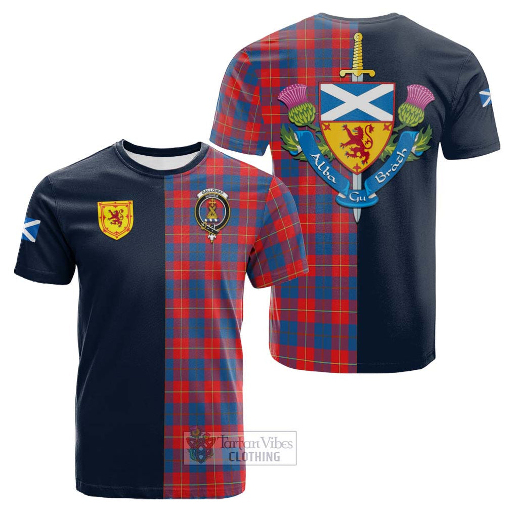 Tartan Vibes Clothing Galloway Red Tartan Cotton T-shirt with Scottish Lion Royal Arm Half Style