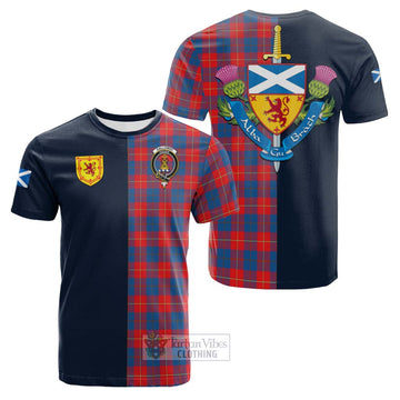 Galloway Red Tartan Cotton T-shirt with Scottish Lion Royal Arm Half Style