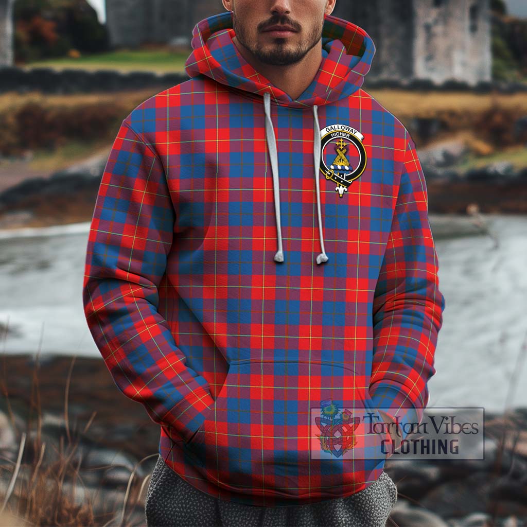 Tartan Vibes Clothing Galloway Red Tartan Cotton Hoodie with Family Crest