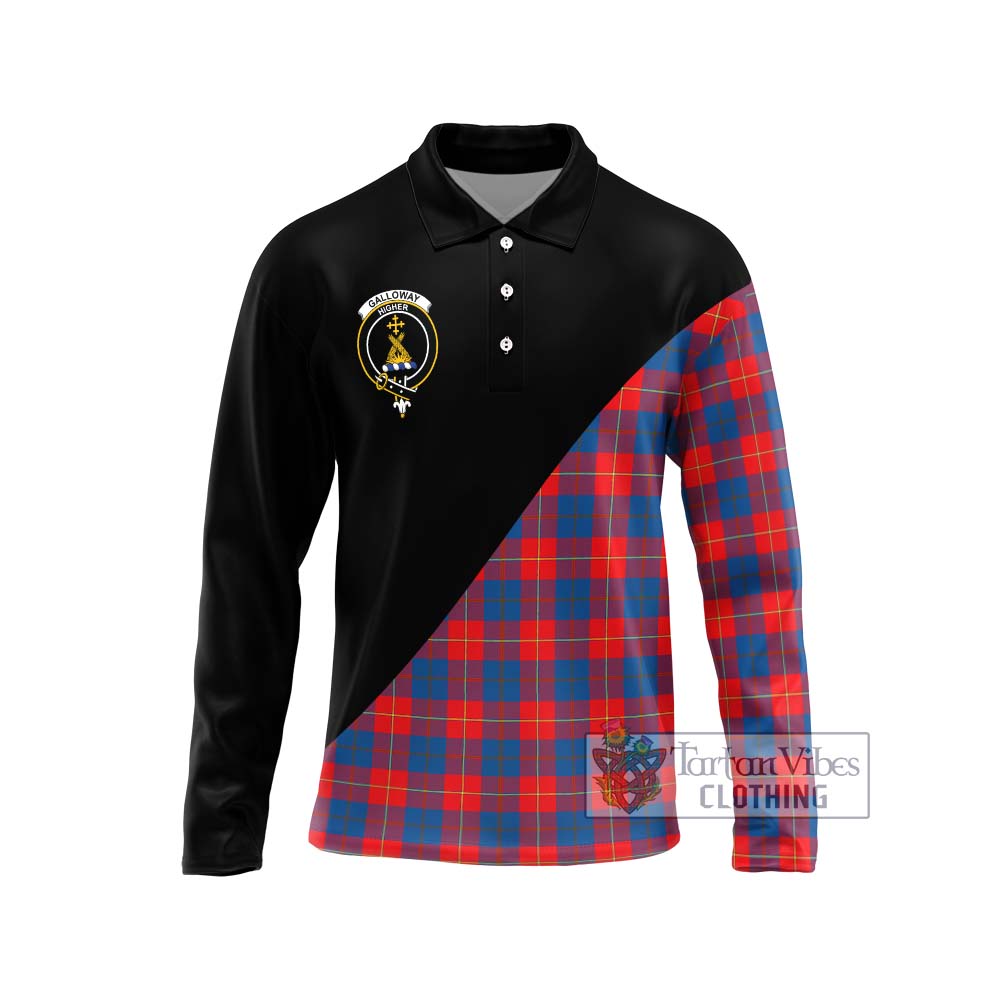 Galloway Red Tartan Long Sleeve Polo Shirt with Family Crest and Military Logo Style Unisex - Tartanvibesclothing Shop