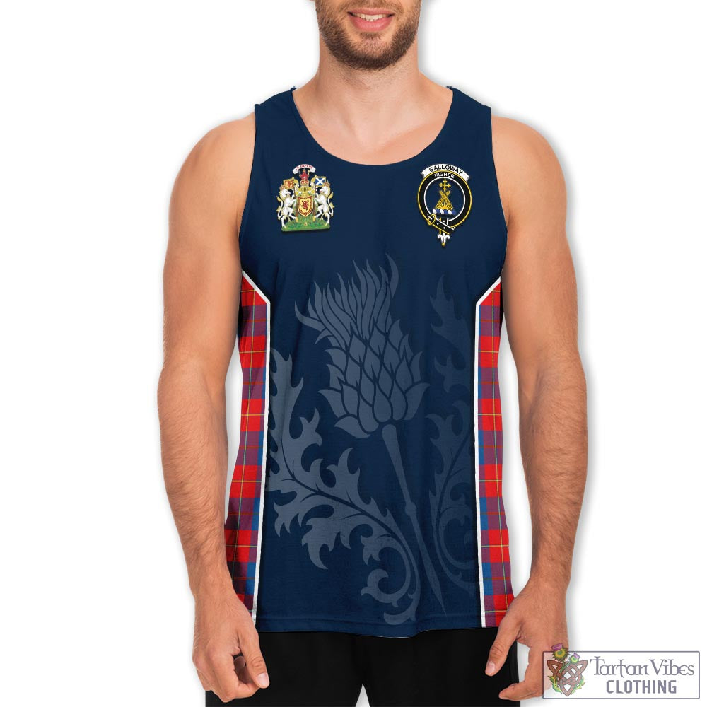 Tartan Vibes Clothing Galloway Red Tartan Men's Tanks Top with Family Crest and Scottish Thistle Vibes Sport Style