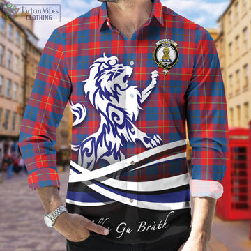 Galloway Red Tartan Long Sleeve Button Up Shirt with Alba Gu Brath Regal Lion Emblem