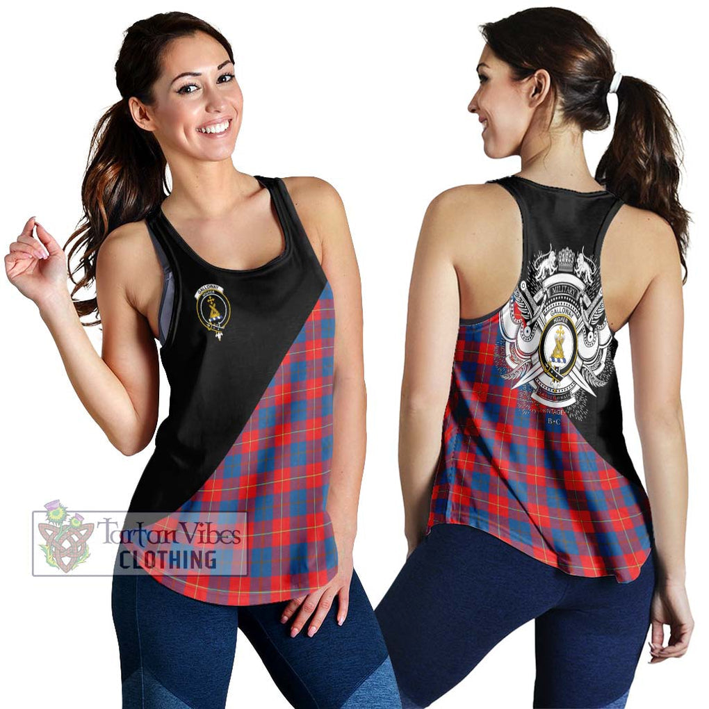 Galloway Red Tartan Women's Racerback Tanks with Family Crest and Military Logo Style 4XL - Tartanvibesclothing Shop