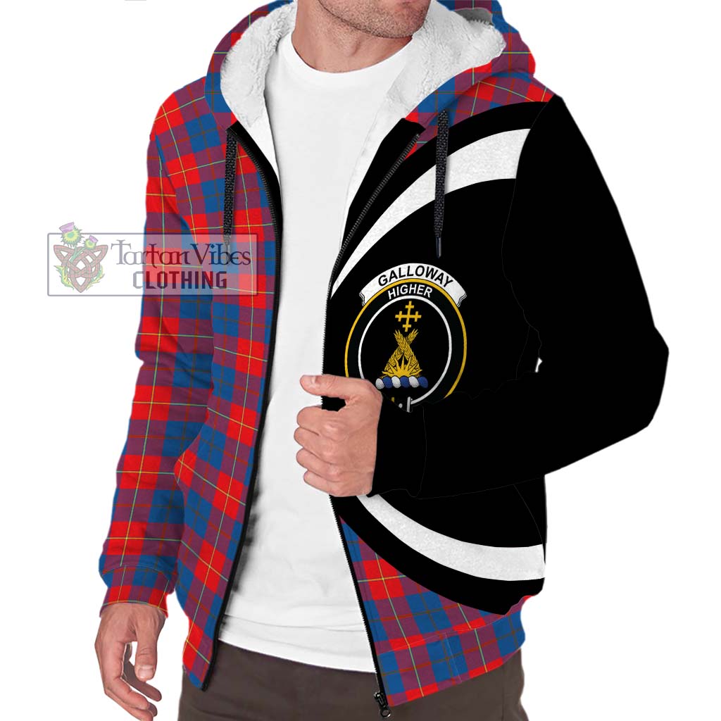 Galloway Red Tartan Sherpa Hoodie with Family Crest Circle Style Unisex S - Tartan Vibes Clothing