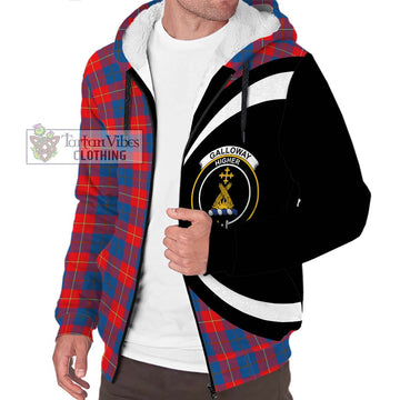 Galloway Red Tartan Sherpa Hoodie with Family Crest Circle Style