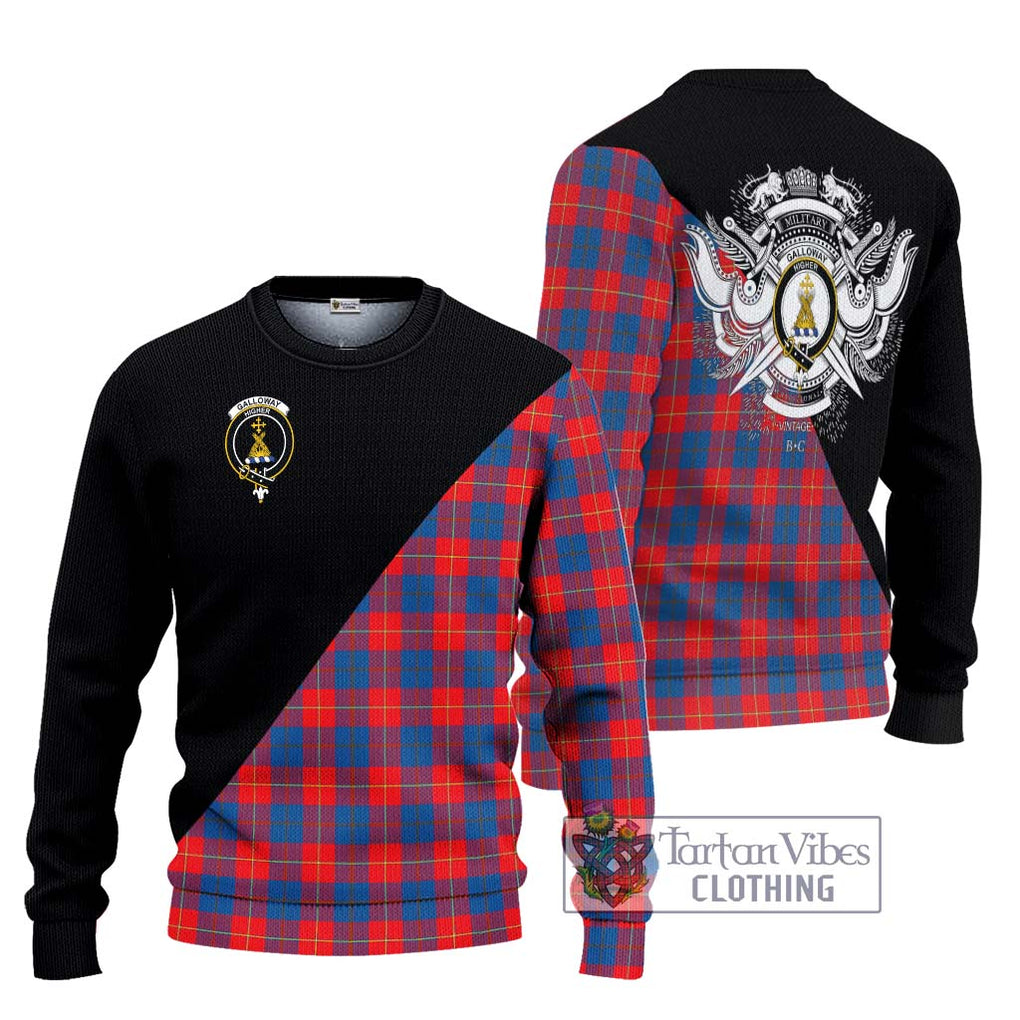 Galloway Red Tartan Knitted Sweater with Family Crest and Military Logo Style Unisex - Tartanvibesclothing Shop